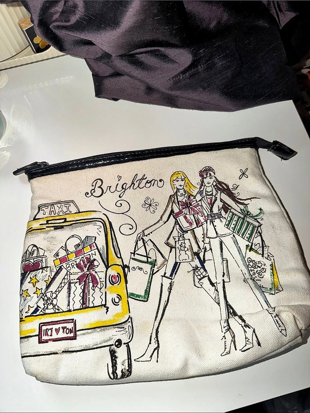 Brighton Illustrated Cosmetic Pouch in White & Black